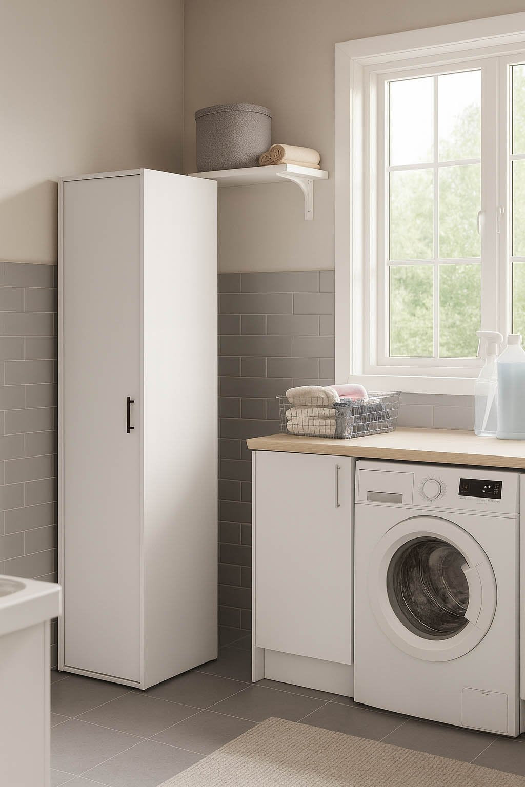 Crucoli, Armadio Multiuso 1 Anta 2 Ripiani, 40x206h cm Bianco