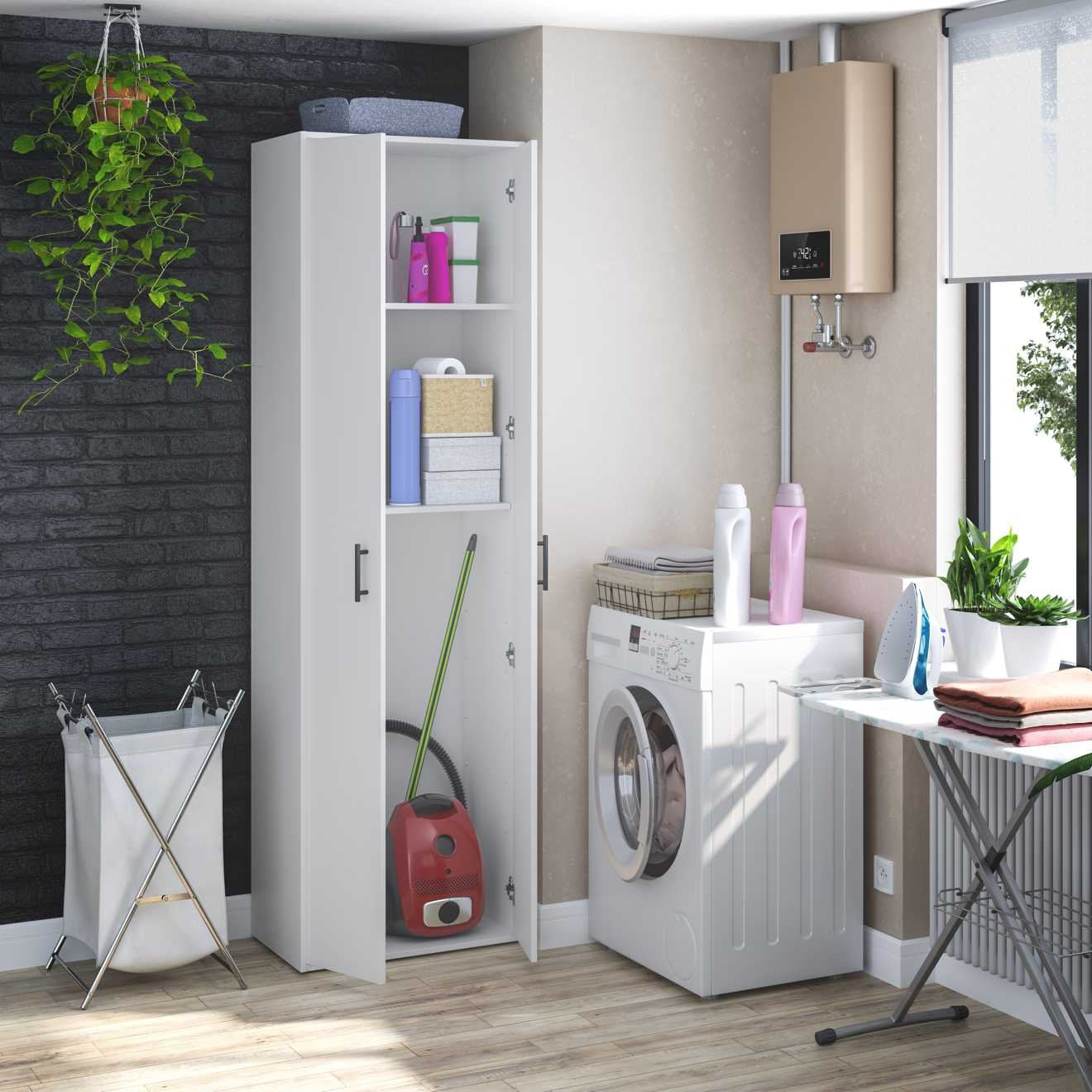 Strevi, Armadio Multiuso 2 Ante 2 Ripiani, 40x206h cm Bianco