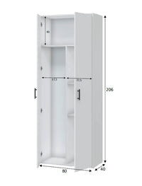 Mileto, Armadio Multiuso 2 Ante 3 Ripiani, 40x206h cm Bianco