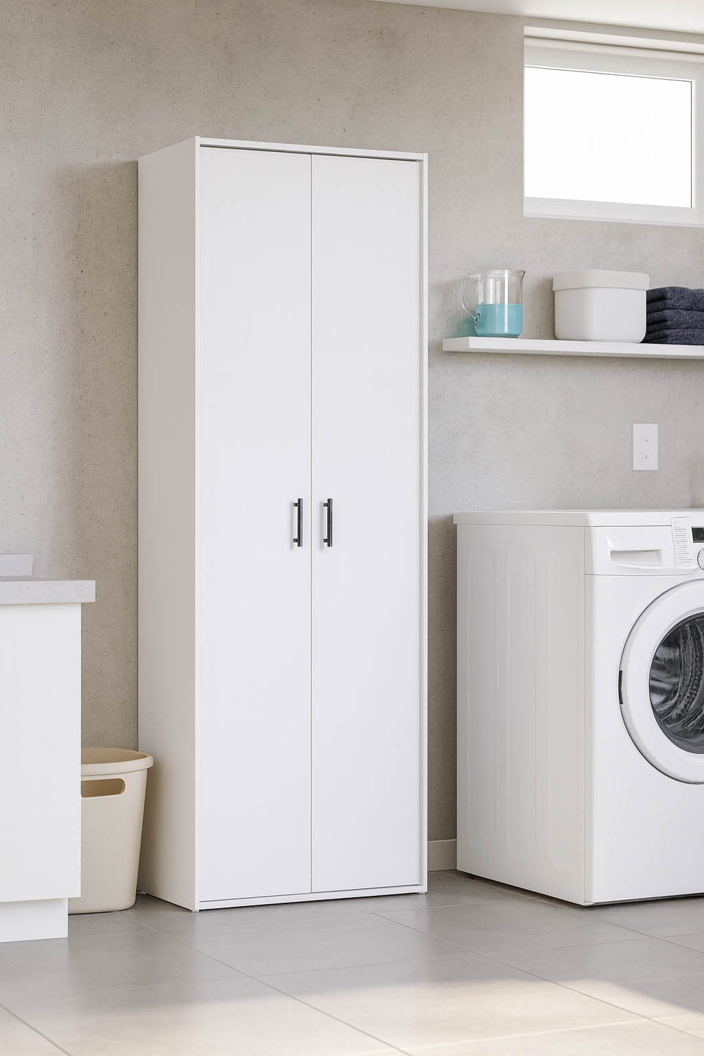 Mileto, Armadio Multiuso 2 Ante 3 Ripiani, 40x206h cm Bianco