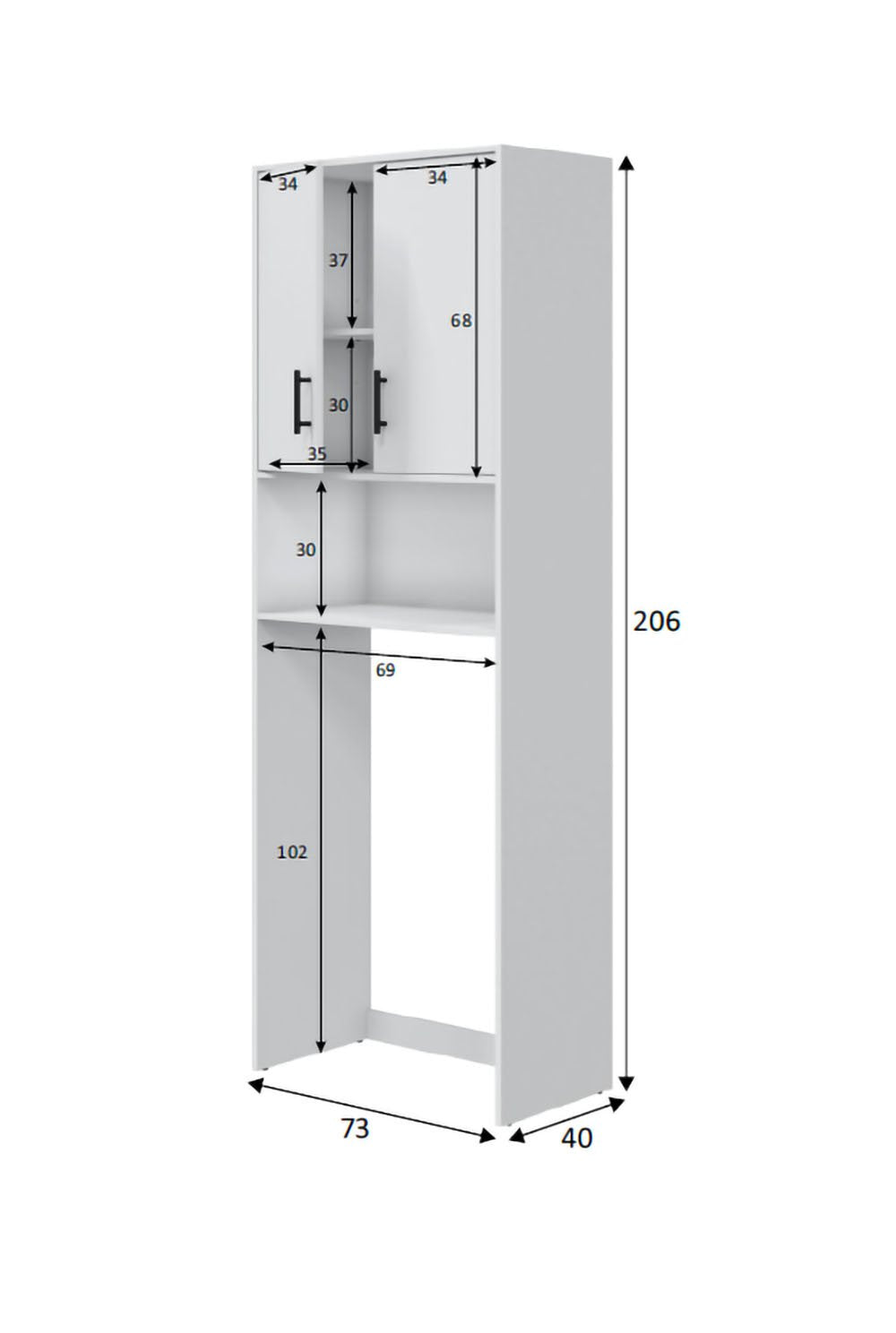 Delebio, Armadio Multiuso 2 Ante 3 Ripiani, 40x206h cm Bianco