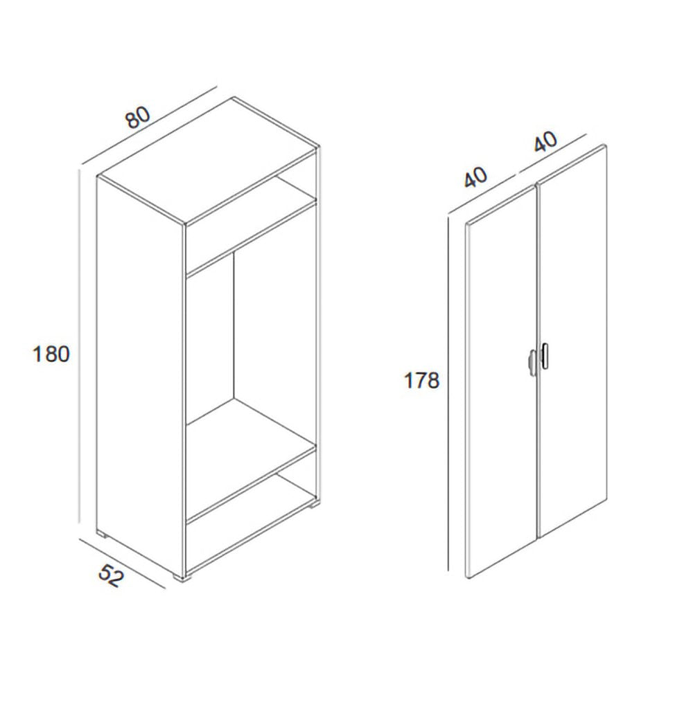 Armadio Camera da Letto Nigella, Guardaroba 2 Ante Appendiabiti Made in Italy, 52.00x180.00h cm Bianco