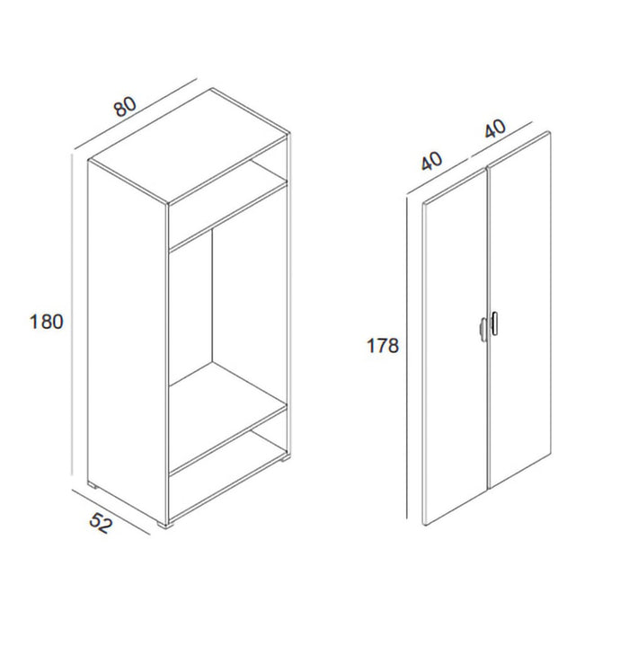 Armadio Camera da Letto Nigella, Guardaroba 2 Ante Appendiabiti Made in Italy, 52.00x180.00h cm Bianco