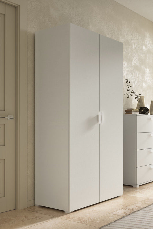 Armadio Camera da Letto Nigella, Guardaroba 2 Ante Appendiabiti Made in Italy, 52.00x180.00h cm Bianco