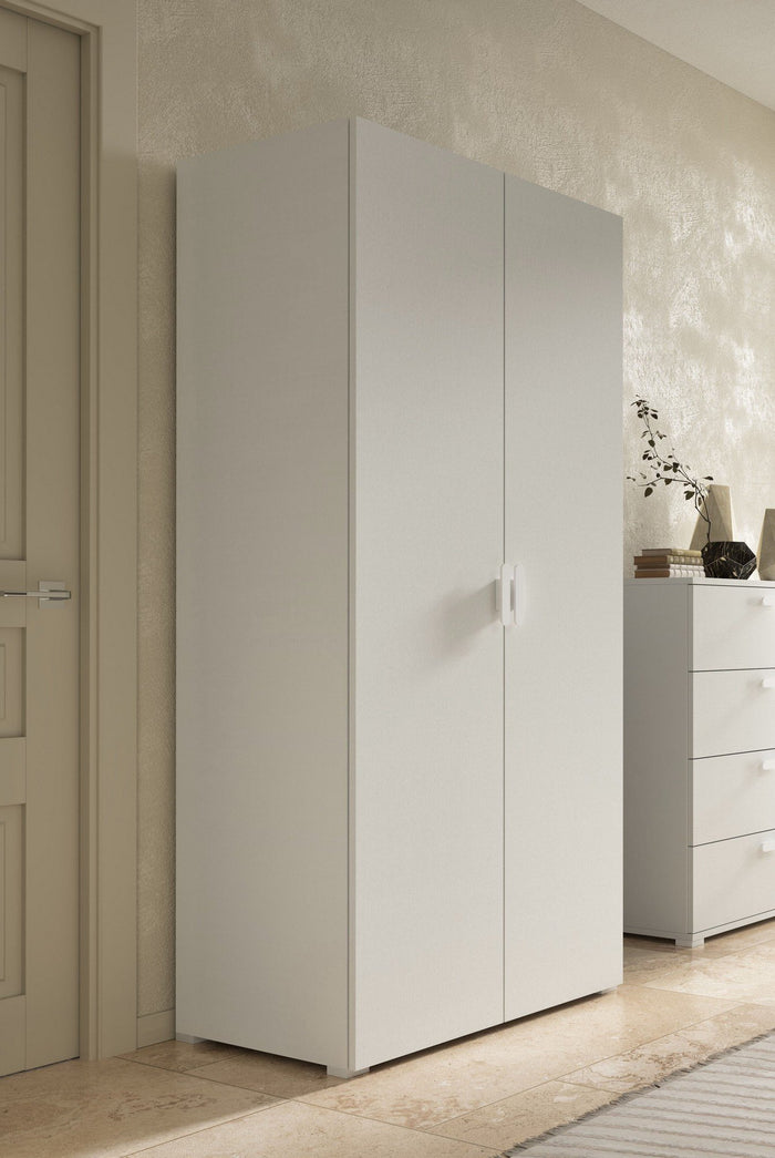 Armadio Camera da Letto Nigella, Guardaroba 2 Ante Appendiabiti Made in Italy, 52.00x180.00h cm Bianco