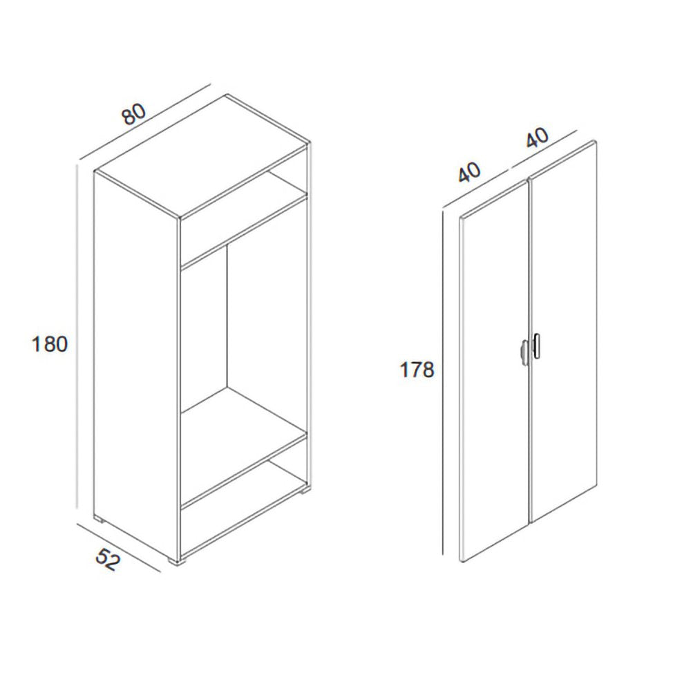 Armadio Camera da Letto Nigella, Guardaroba 2 Ante Appendiabiti Made in Italy, 52.00x180.00h cm Bianco Rovere Rigato