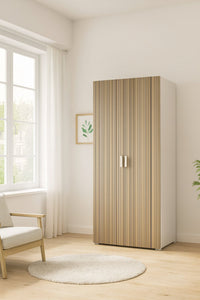 Armadio Camera da Letto Nigella, Guardaroba 2 Ante Appendiabiti Made in Italy, 52.00x180.00h cm Bianco Rovere Rigato