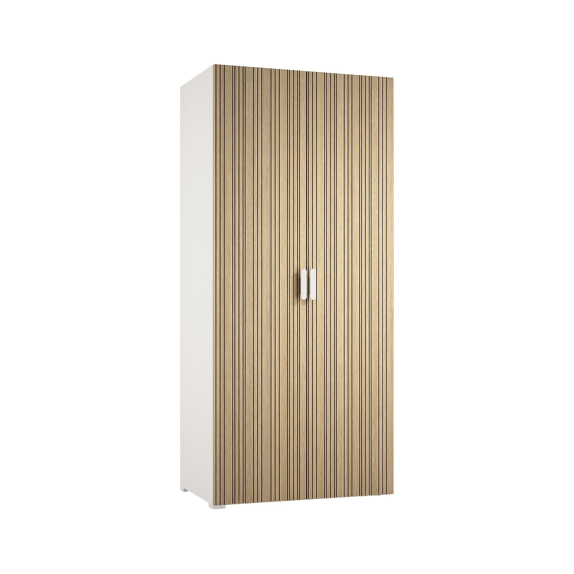 Armadio Camera da Letto Nigella, Guardaroba 2 Ante Appendiabiti Made in Italy, 52.00x180.00h cm Bianco Rovere Rigato