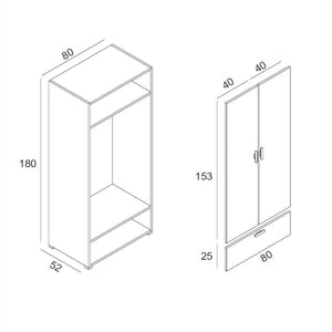 Armadio Camera da Letto Centaurea, Guardaroba 2 Ante Appendiabiti Made in Italy, 52.00x180.00h cm Bianco