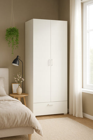 Armadio Camera da Letto Centaurea, Guardaroba 2 Ante Appendiabiti Made in Italy, 52.00x180.00h cm Bianco