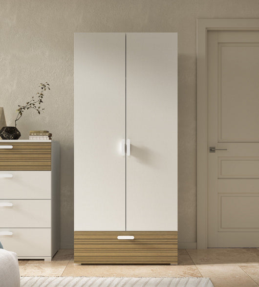 Armadio Camera da Letto Centaurea, Guardaroba 2 Ante Appendiabiti Made in Italy, 52.00x180.00h cm Bianco Rovere Rigato