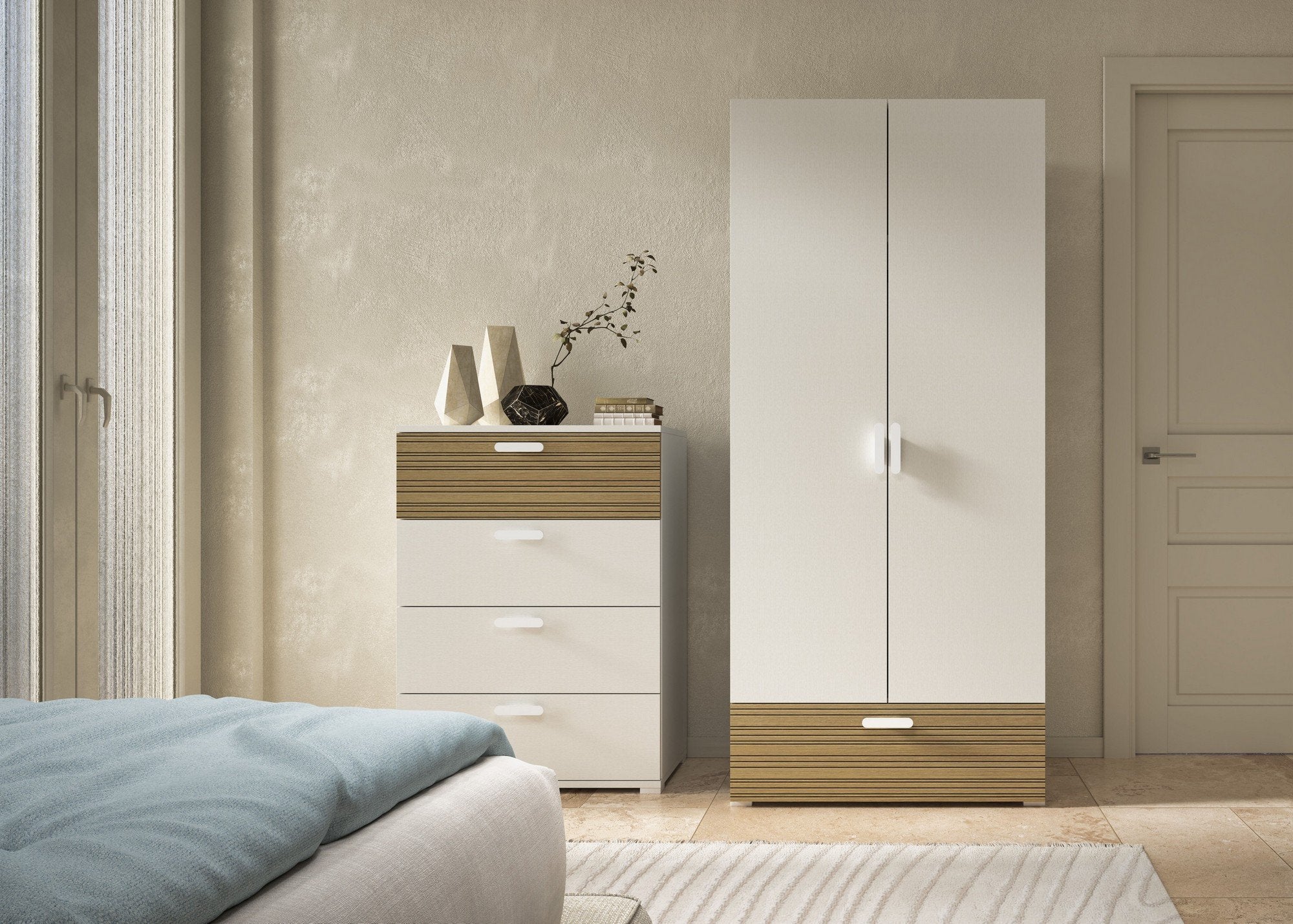 Damascena, Cassettiera 4 Cassetti Made in Italy, 39.00x70.00x98.00h cm Marrone Rovere Rigato