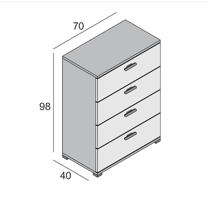 Damascena, Cassettiera 4 Cassetti Made in Italy, 39.00x70.00x98.00h cm Marrone Rovere Rigato