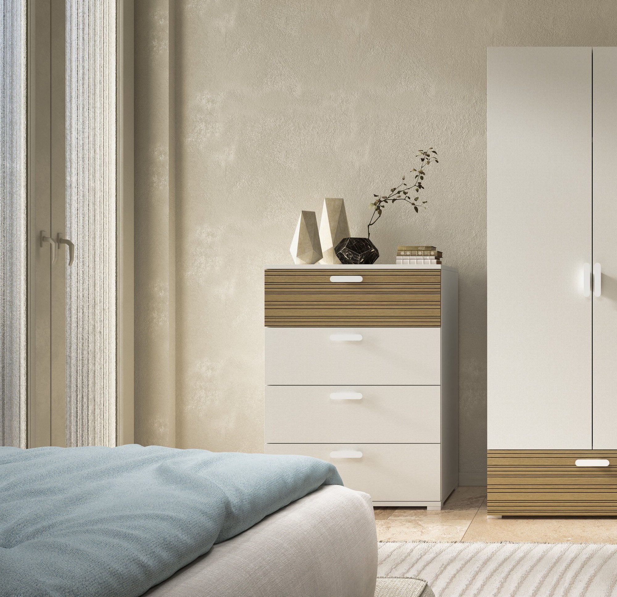 Damascena, Cassettiera 4 Cassetti Made in Italy, 39.00x70.00x98.00h cm Marrone Rovere Rigato