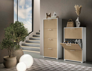 Scarpiera Dodecatheon, Mobile Portascarpe Bianco Cannettato 28.00x67.00x112.00h cm