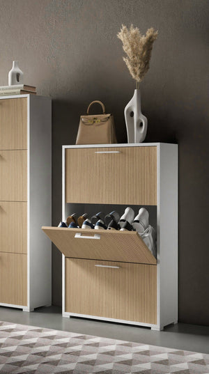 Scarpiera Dodecatheon, Mobile Portascarpe Bianco Cannettato 28.00x67.00x112.00h cm