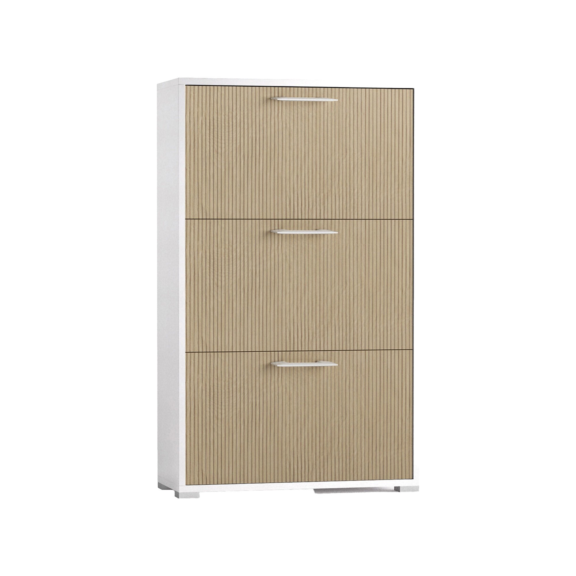Scarpiera Dodecatheon, Mobile Portascarpe Bianco Cannettato 28.00x67.00x112.00h cm