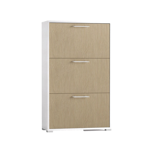 Scarpiera Dodecatheon, Mobile Portascarpe Bianco Cannettato 28.00x67.00x112.00h cm