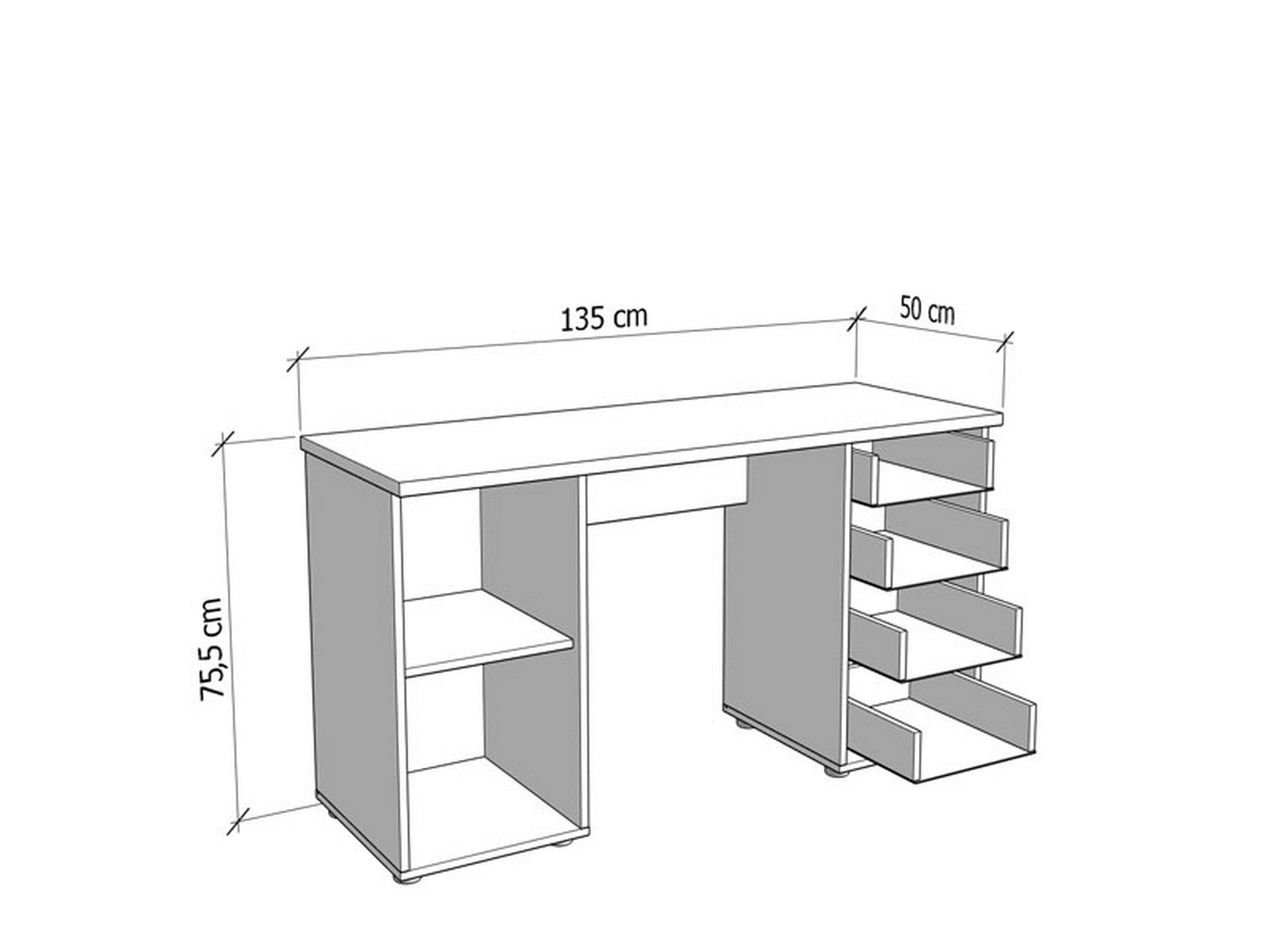 Flaminio, Scrivania 2 Ripiani, 135x50x75.5h cm Bianco