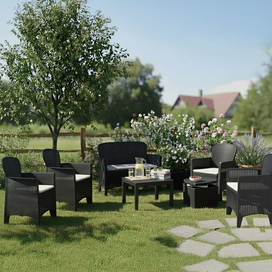 Salottino Outdoor Dervio, set Salotto da Esterno 6 Posti Made in Italy, Nero Antracite