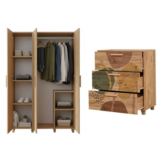 Epiro, set Camera da Letto 5 Ripiani, Marrone Quercia