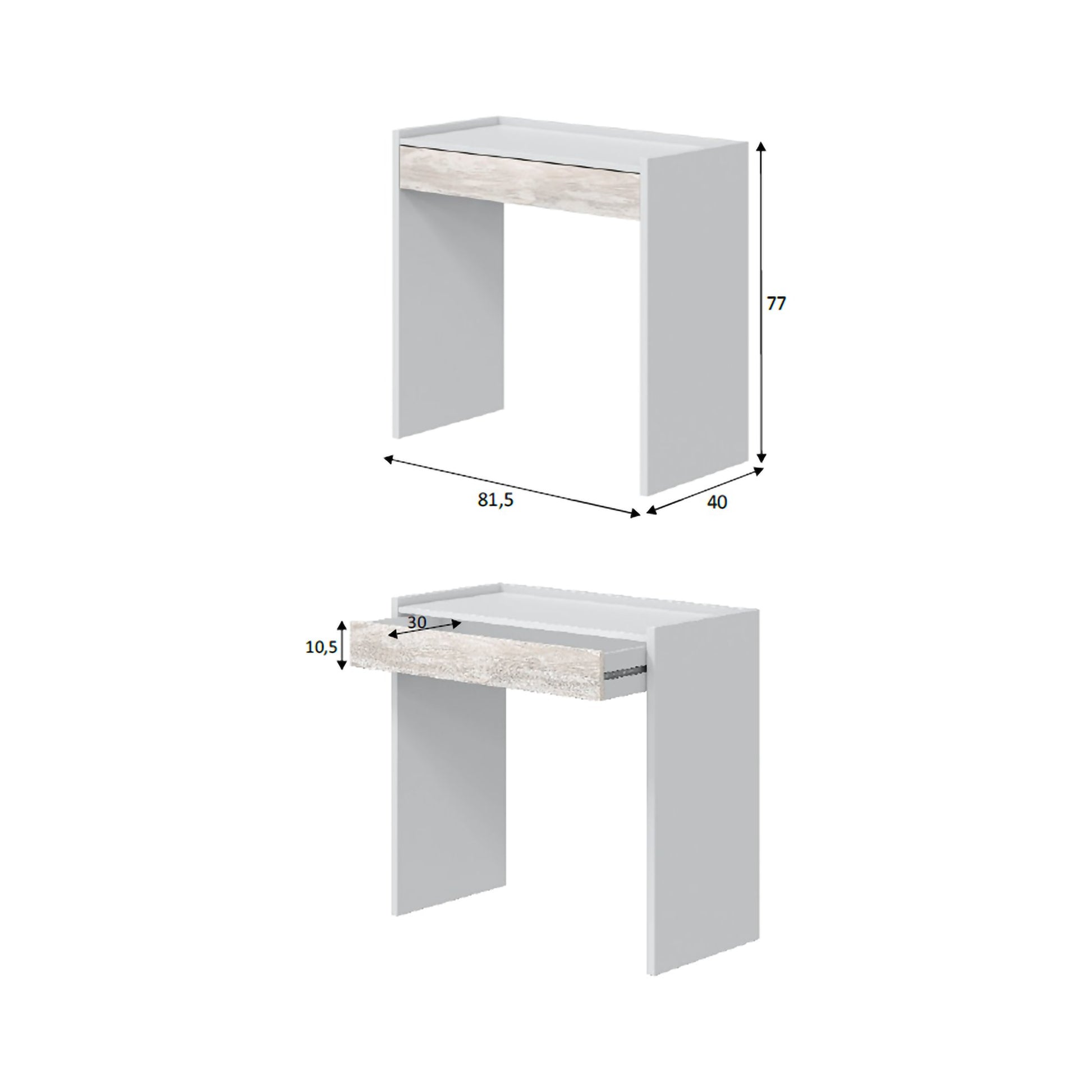 Veroli, Scrivania un Cassetto, 81.5x40x77h cm Bianco