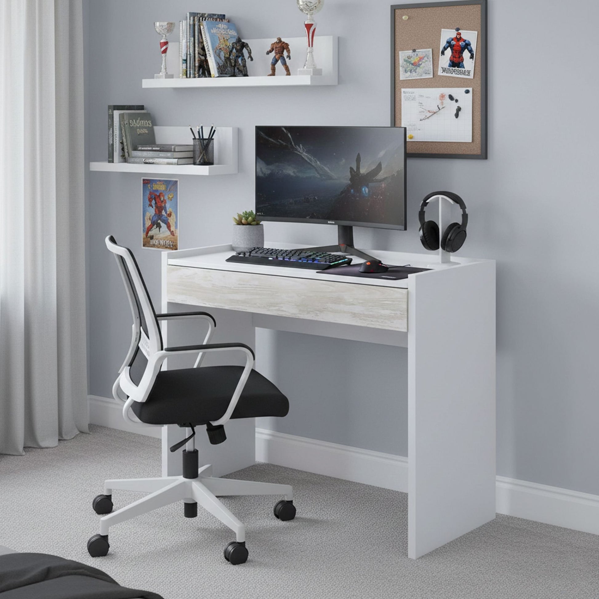 Veroli, Scrivania un Cassetto, 81.5x40x77h cm Bianco