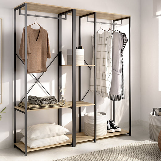 Armadio Camera da Letto Cotton, Guardaroba Grande 3 Ripiani, 40x167h cm Marrone Rovere