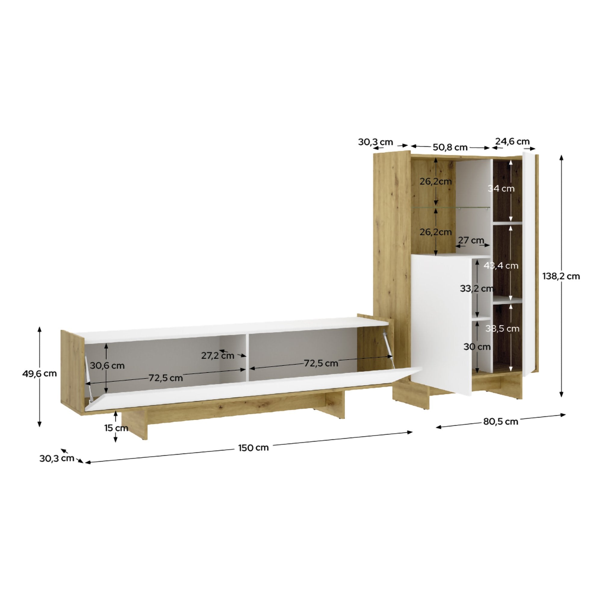 Walla, set Mobili da Soggiorno Cassetti, Bianco