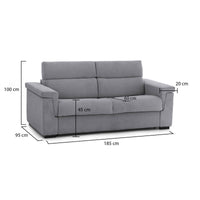 Lapio, Divano Fisso 2 Posti Sfoderabile Made in Italy, 185x95x100h cm Grigio