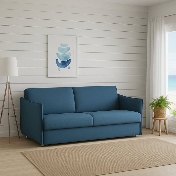 Monleale, Divano Fisso 2 Posti Sfoderabile Made in Italy, 160x95x90h cm blu