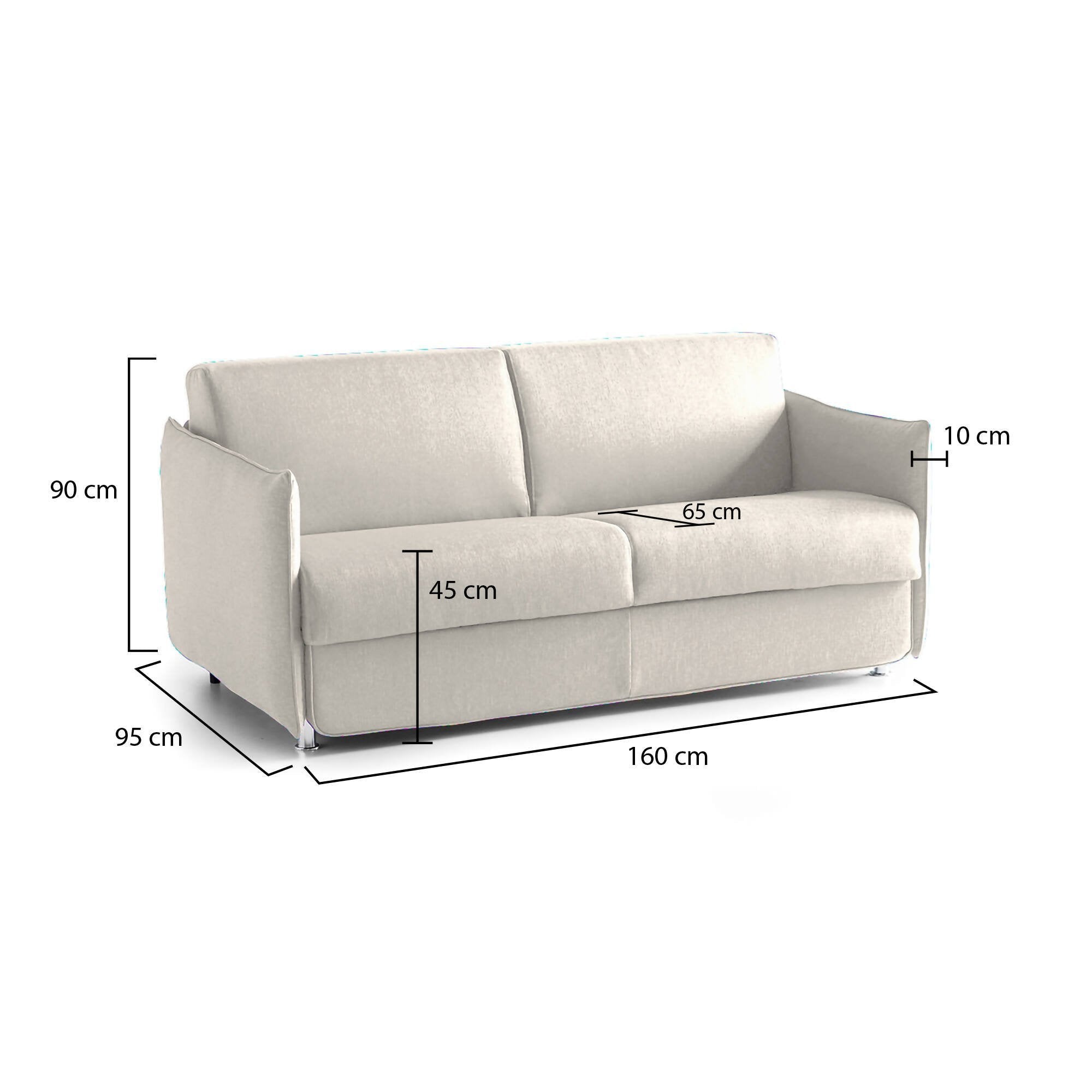 Monleale, Divano Fisso 2 Posti Sfoderabile Made in Italy, 160x95x90h cm Beige