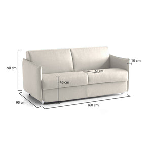 Monleale, Divano Fisso 2 Posti Sfoderabile Made in Italy, 160x95x90h cm Beige