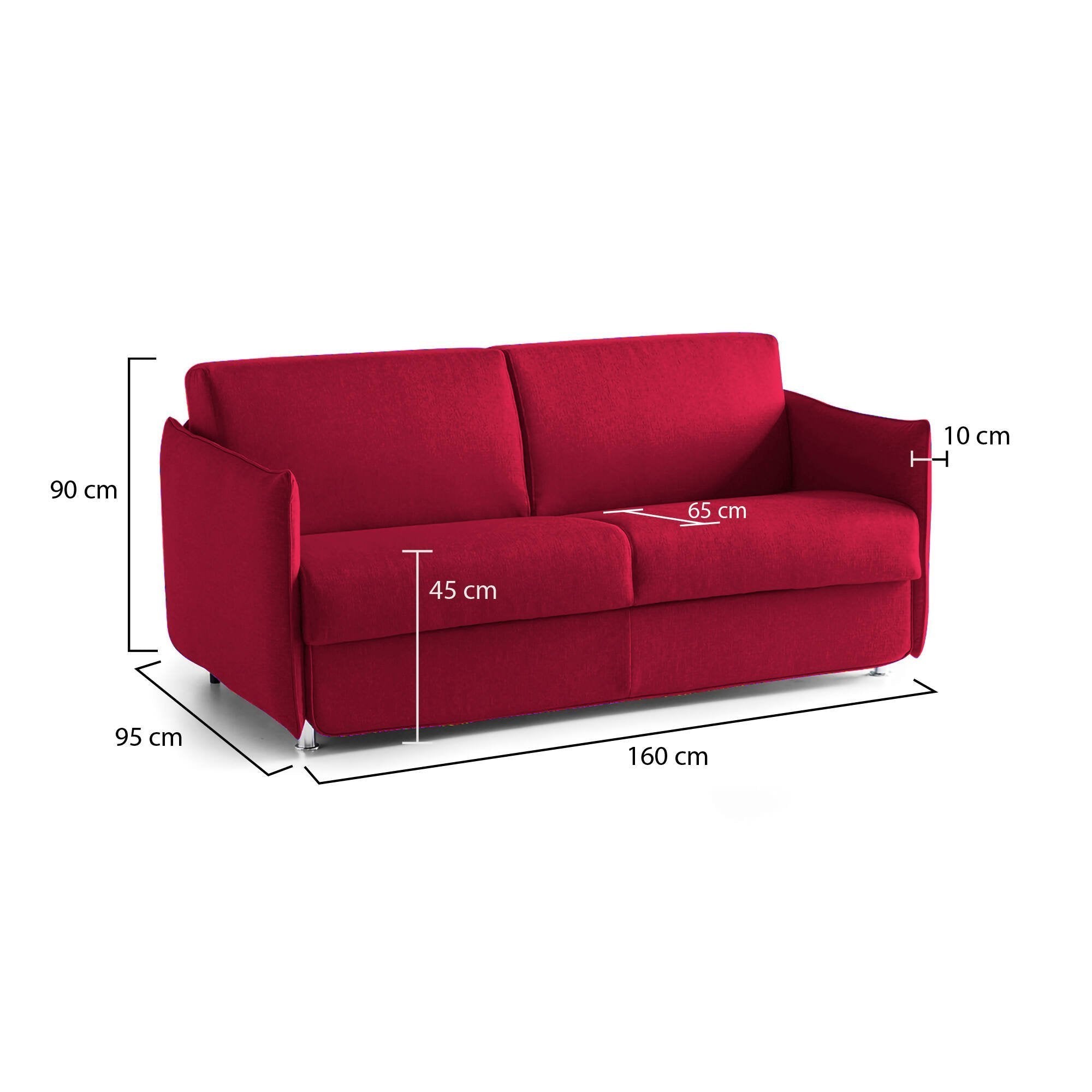 Monleale, Divano Fisso 2 Posti Sfoderabile Made in Italy, 160x95x90h cm Rosso