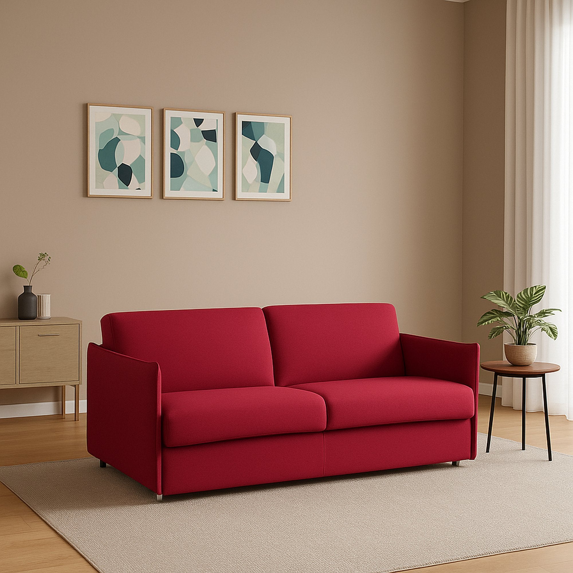 Monleale, Divano Fisso 2 Posti Sfoderabile Made in Italy, 160x95x90h cm Rosso