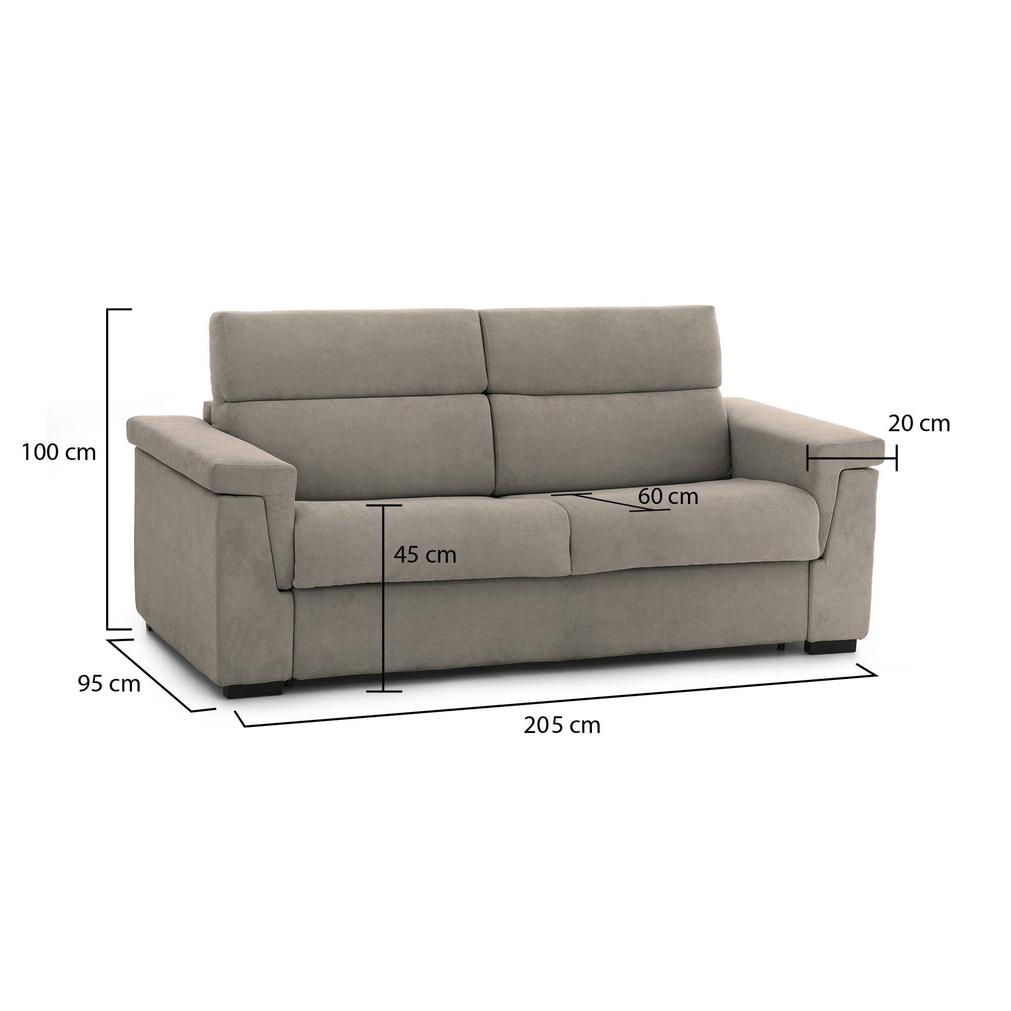 Flaibano, Divano Fisso 2 Posti Sfoderabile Made in Italy, 205x95x100h cm Grigio Tortora