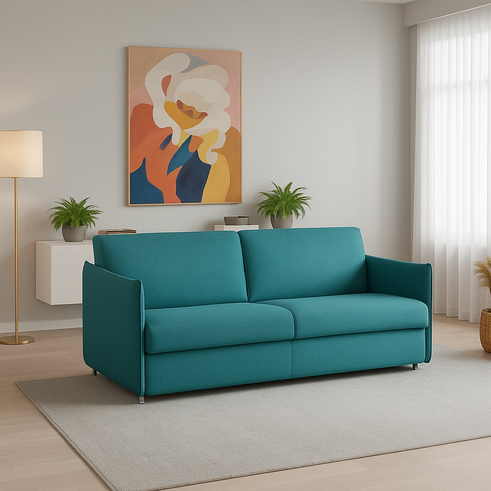 Varedo, Divano Fisso 2 Posti Sfoderabile Made in Italy, 180x95x90h cm Azzurro