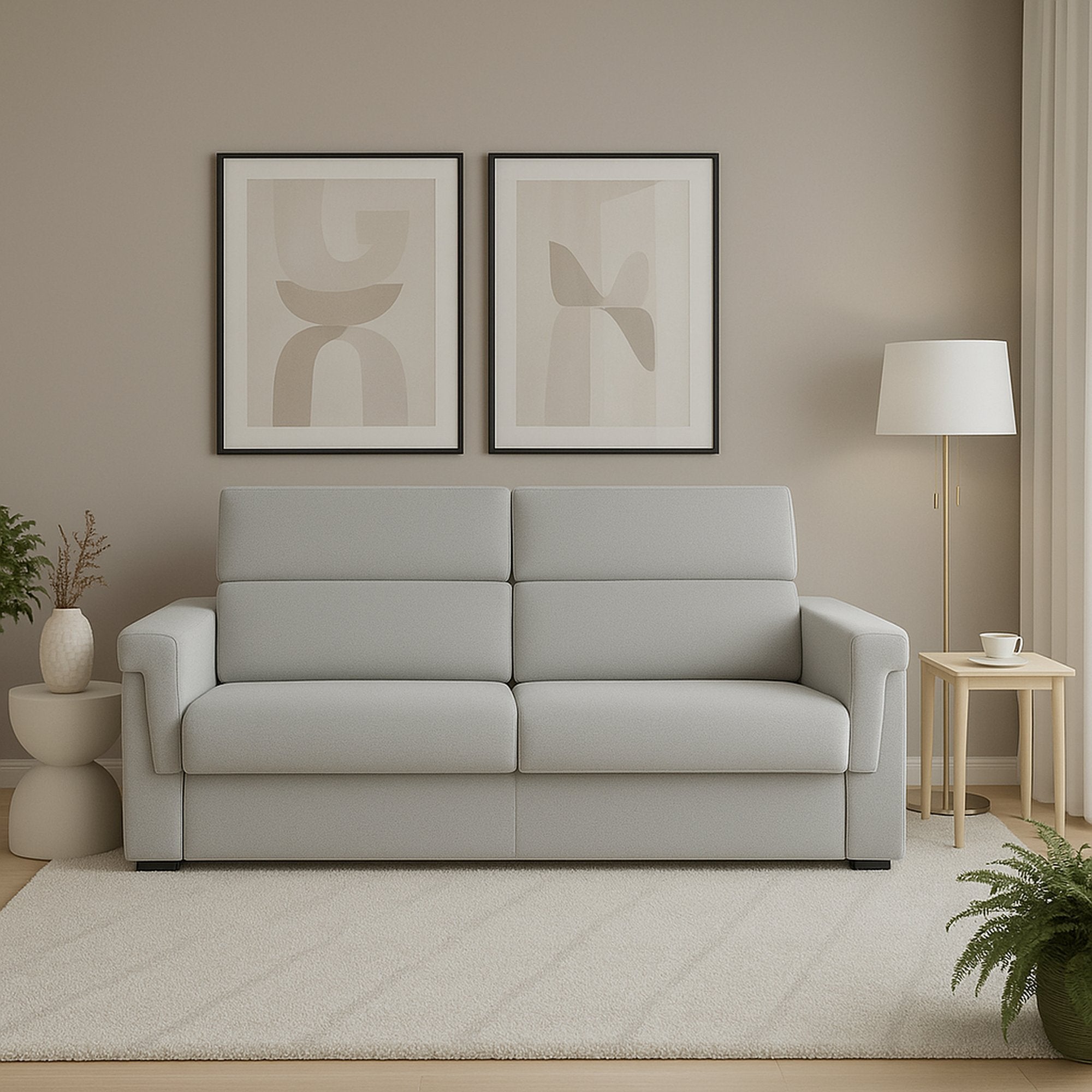 Cantu, Divano Fisso 3 Posti Sfoderabile Made in Italy, 225x95 cm Beige