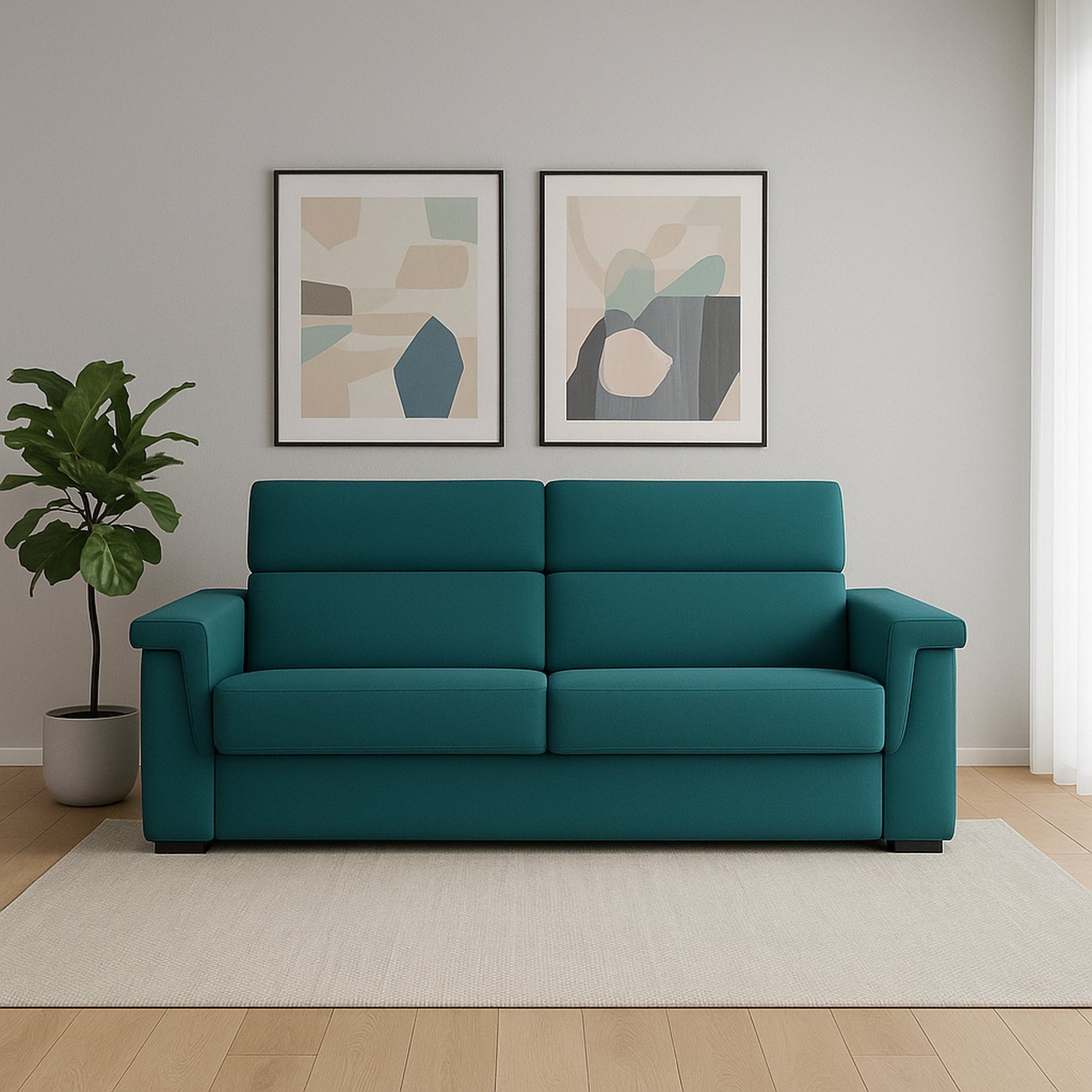 Cantu, Divano Fisso 3 Posti Sfoderabile Made in Italy, 225x95 cm Azzurro