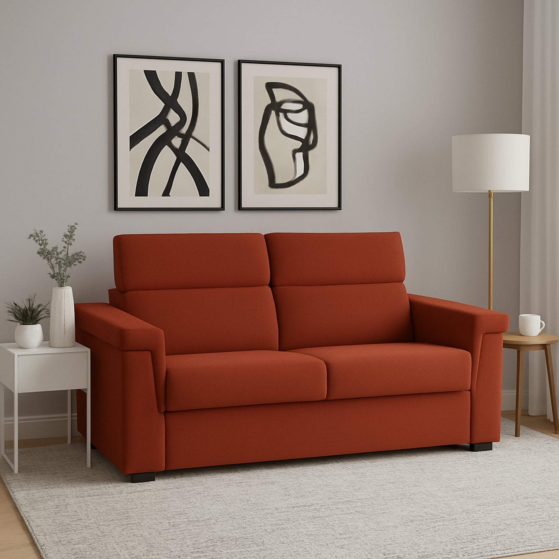 Cantu, Divano Fisso 3 Posti Sfoderabile Made in Italy, 225x95 cm Arancione