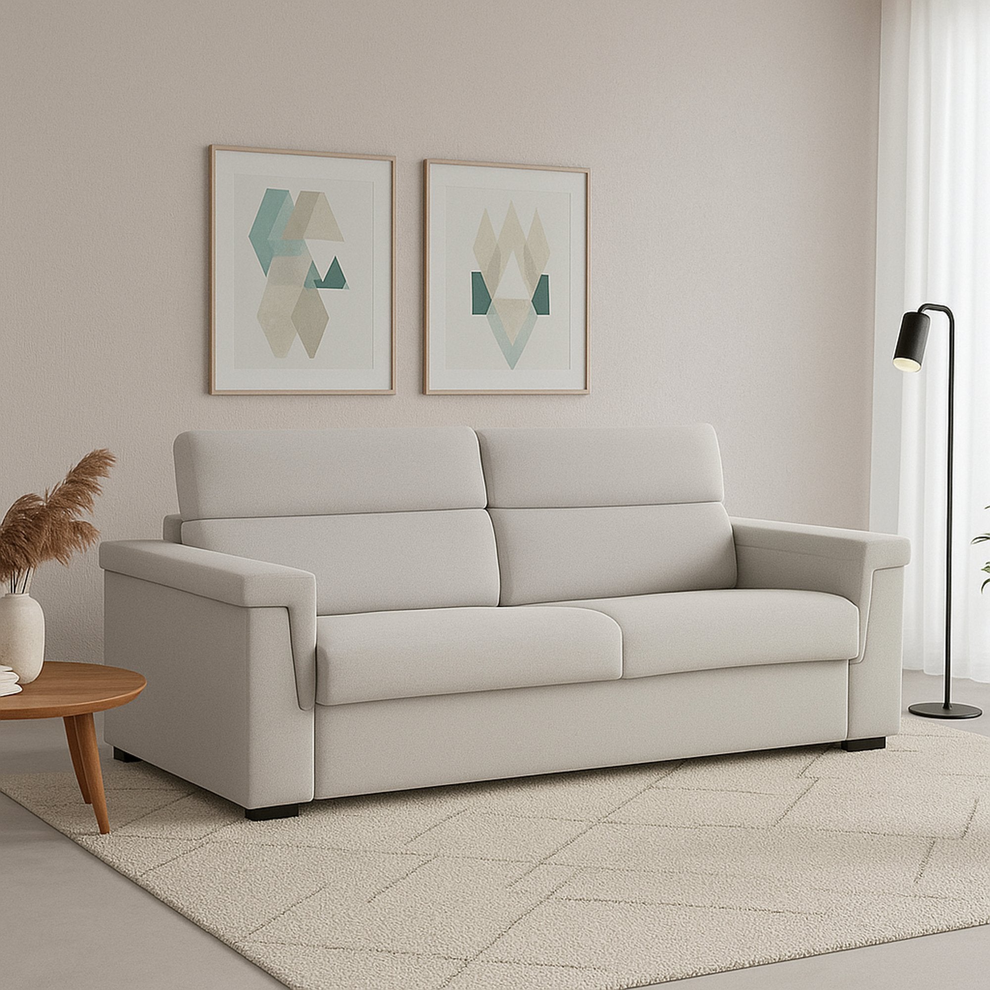 Cantu, Divano Fisso 3 Posti Sfoderabile Made in Italy, 225x95 cm Grigio Chiaro