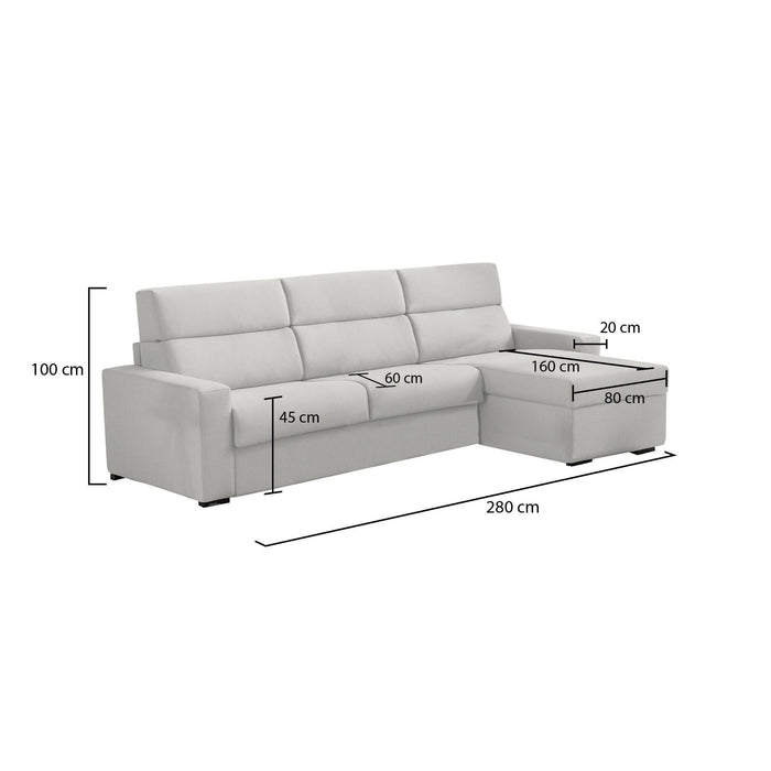 Vigonovo, Divano Fisso con Penisola Sfoderabile Made in Italy, 280x160 cm Grigio Chiaro