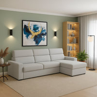 Vigonovo, Divano Fisso con Penisola Sfoderabile Made in Italy, 280x160 cm Grigio Chiaro