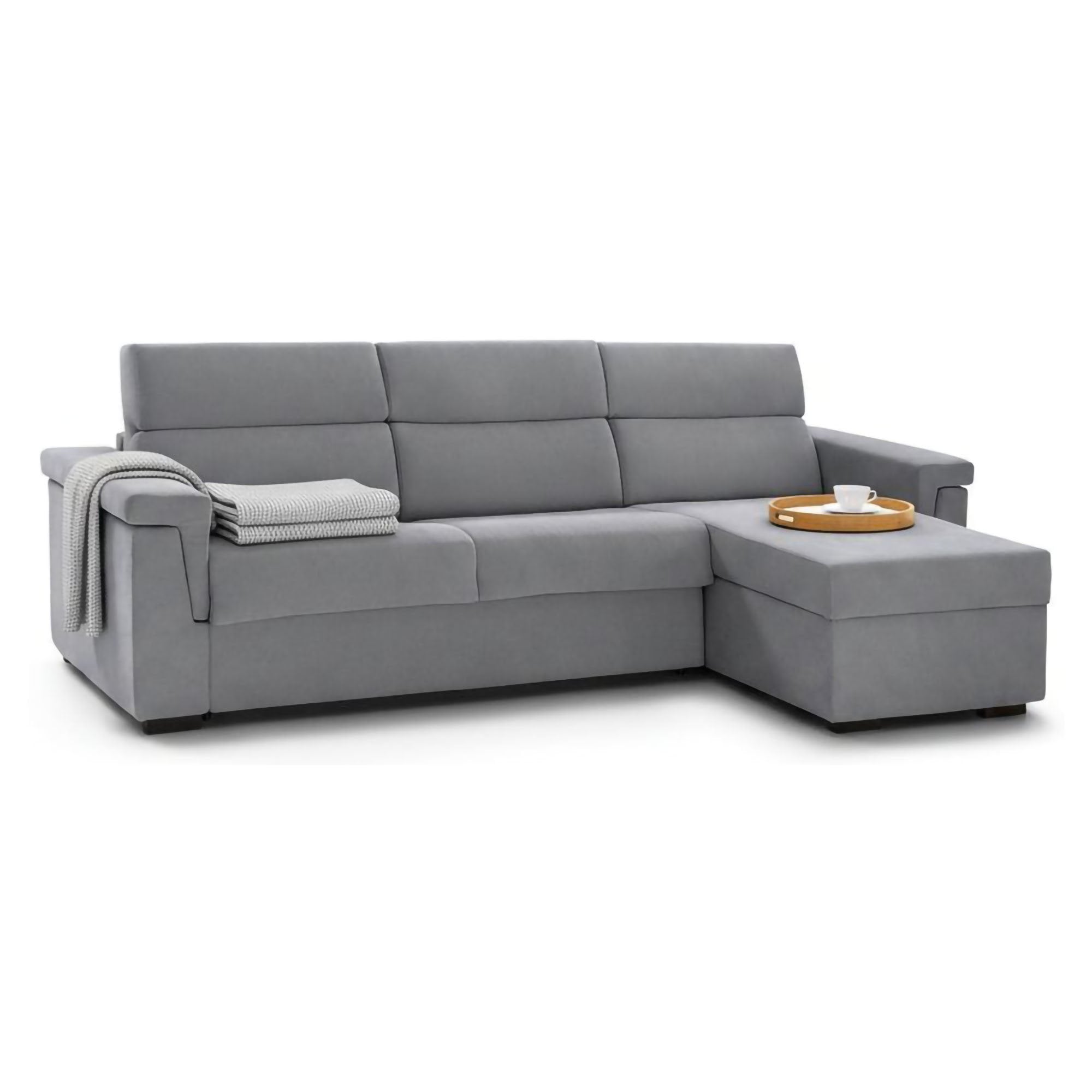 Ganzaria, Divano Letto con Penisola Sfoderabile Made in Italy, 285x160 cm Grigio