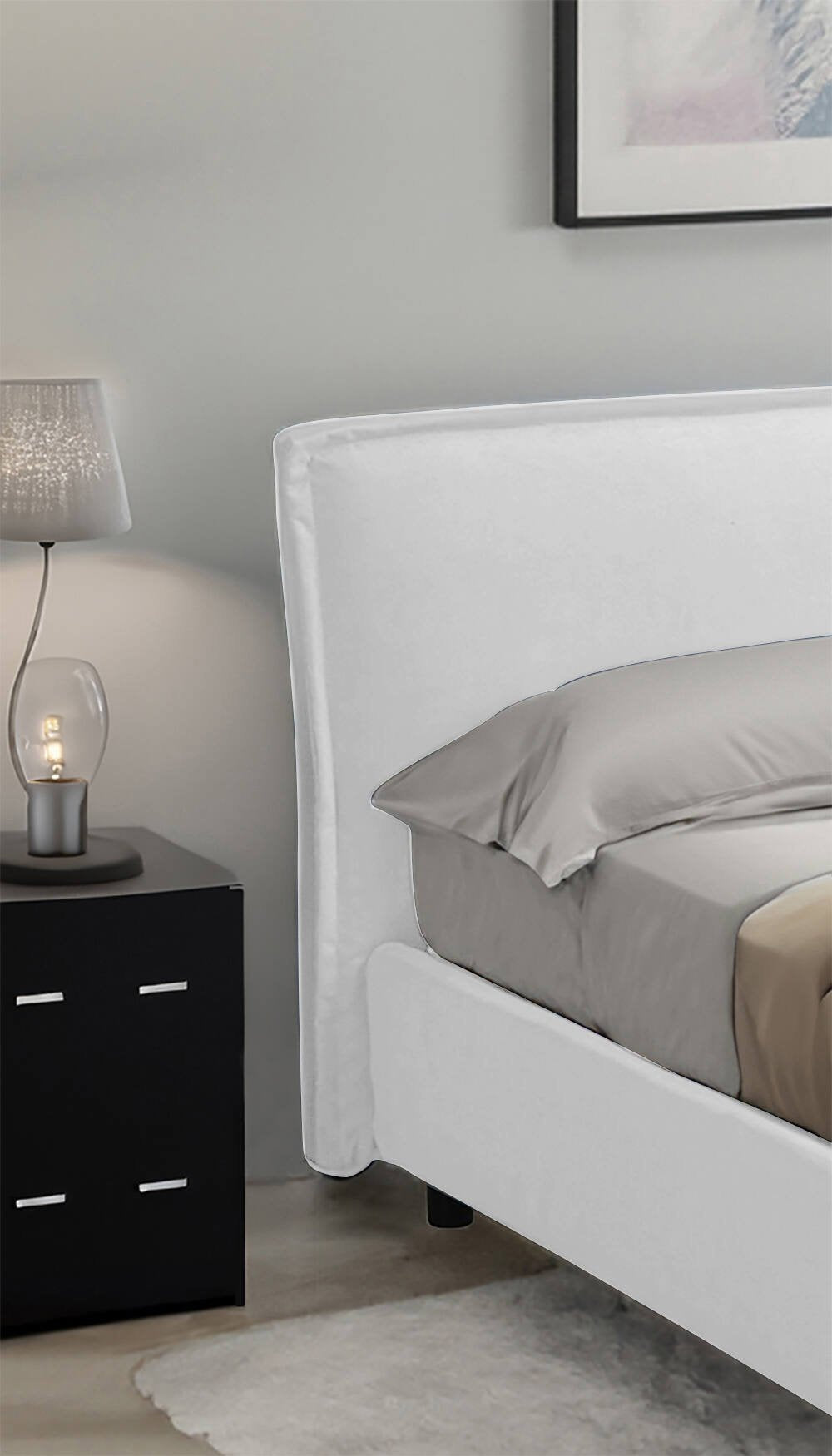 Bronte, Letto Alla Francese Sfoderabile Made in Italy, Bianco