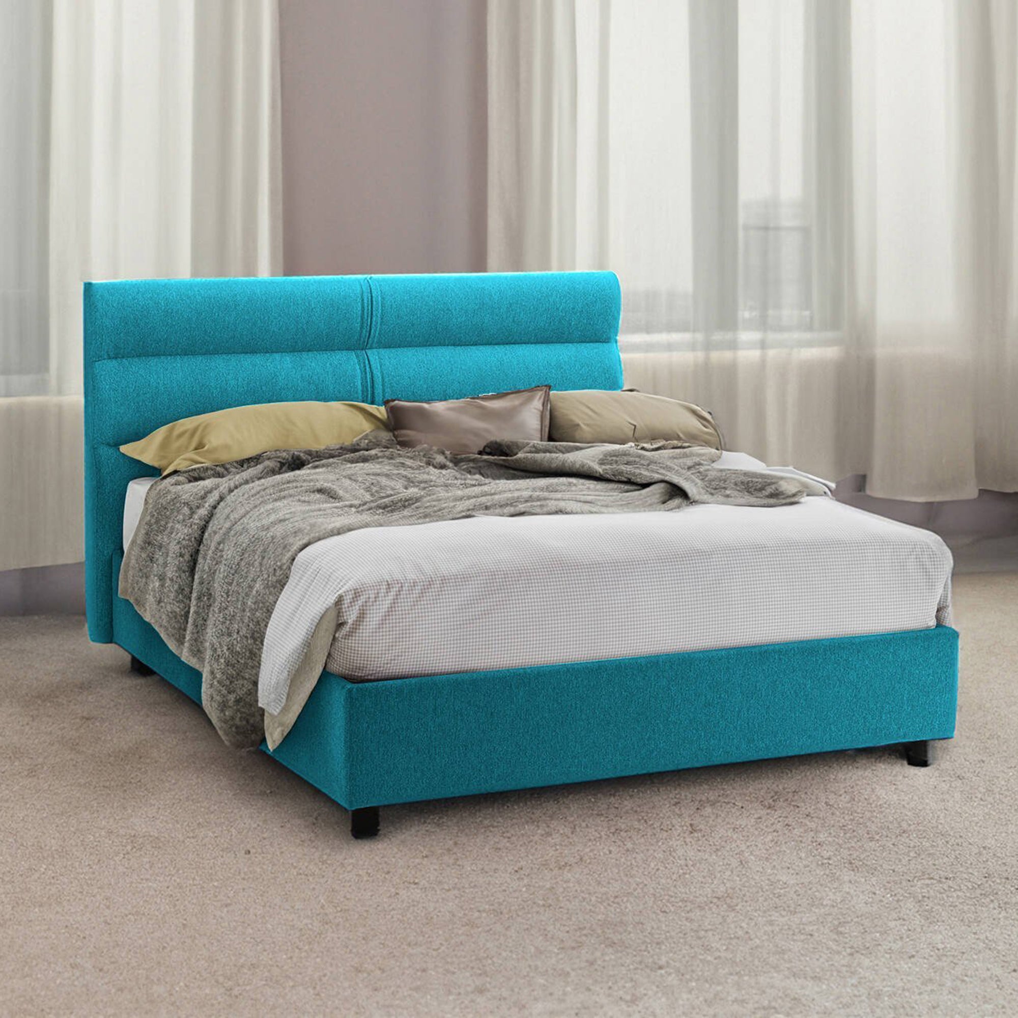 Brivio, Letto Piazza e Mezza Sfoderabile Made in Italy, Azzurro
