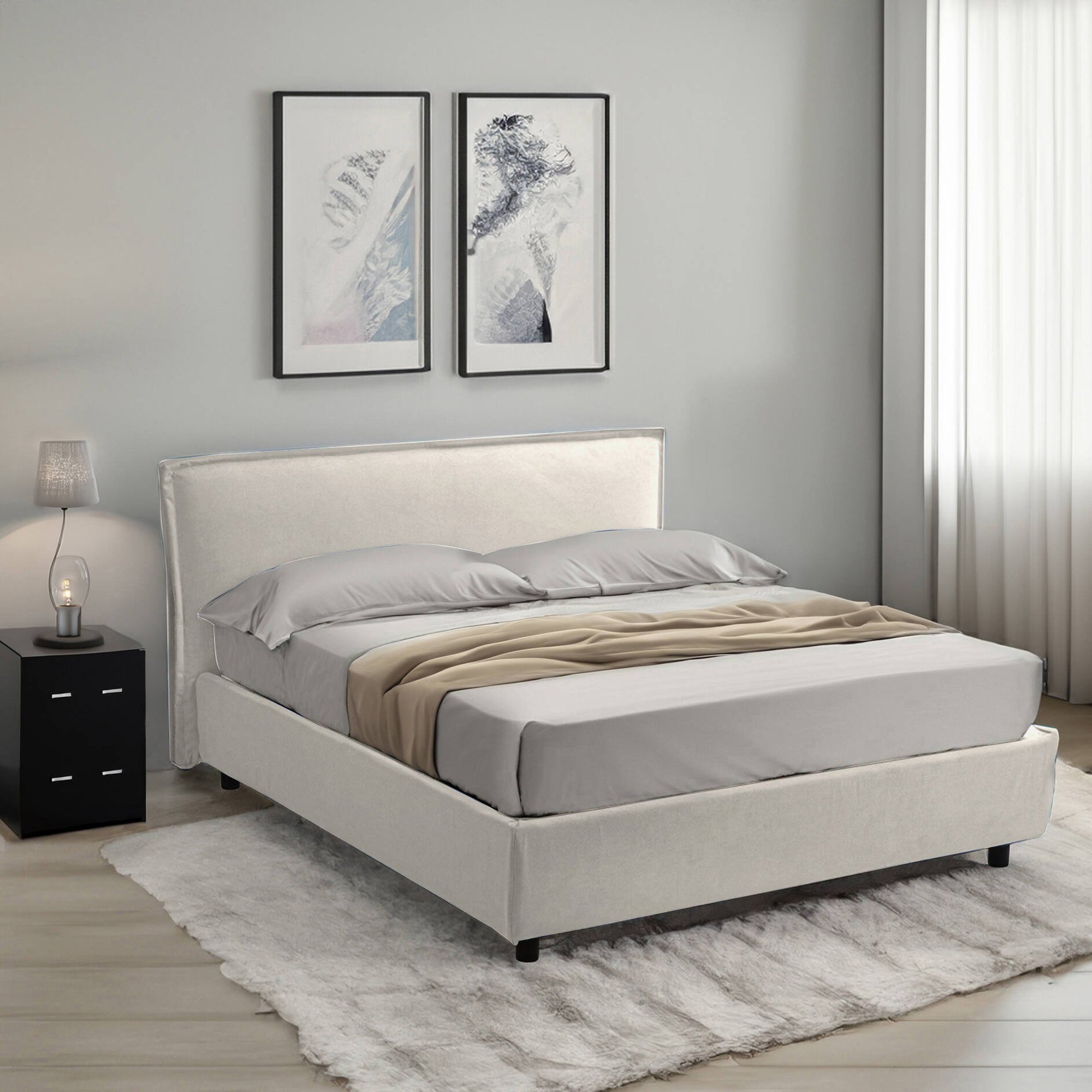 Letto Matrimoniale Bubbio, Letto Matrimoniale Sfoderabile Made in Italy, Beige