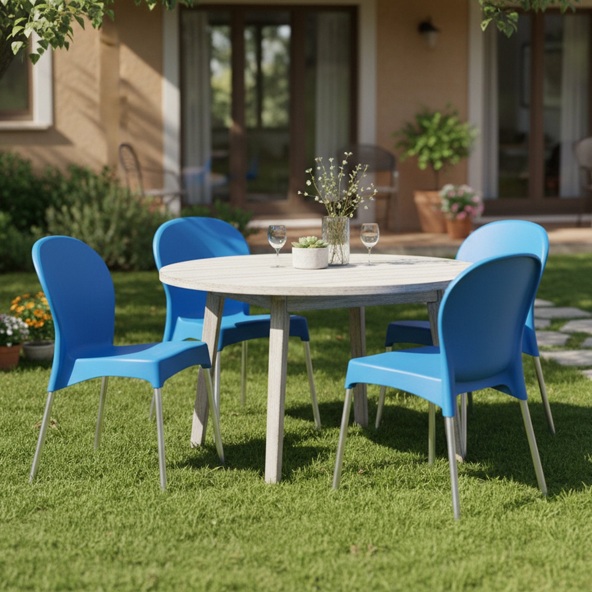 Eclectic, Sedia da Esterno 4 Sedie Made in Italy, Azzurro