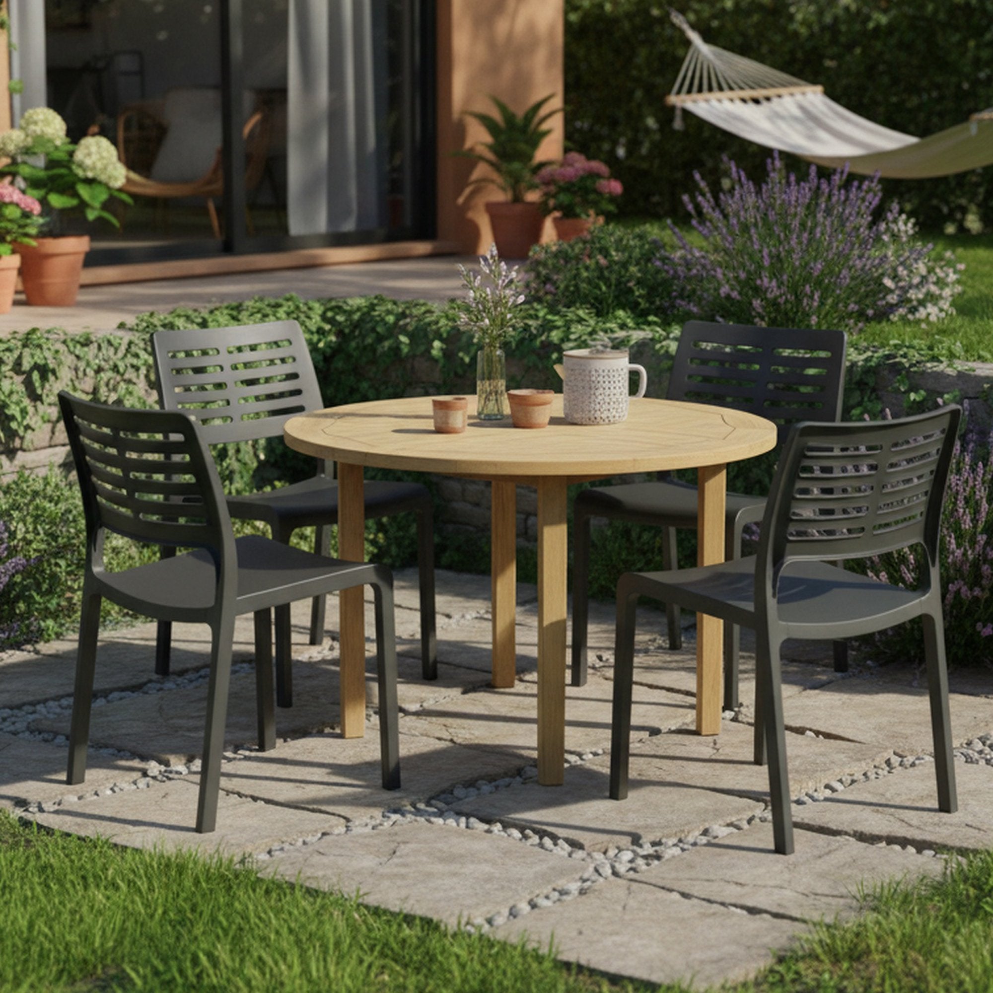 Canoe, Sedia da Esterno 4 Sedie Made in Italy, Nero Antracite