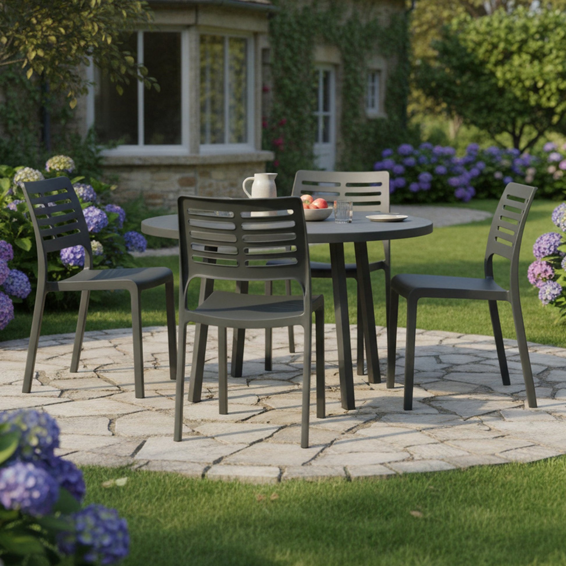 Canoe, Sedia da Esterno 4 Sedie Made in Italy, Nero Antracite